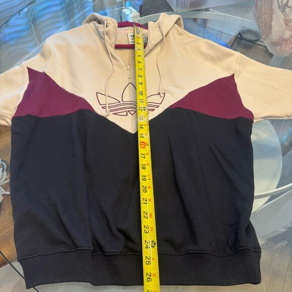 Adidas Women’s Half Zip Trefoil Hoodie Beige Burgundy Black Size L Three Stripes - Picture 5 of 7